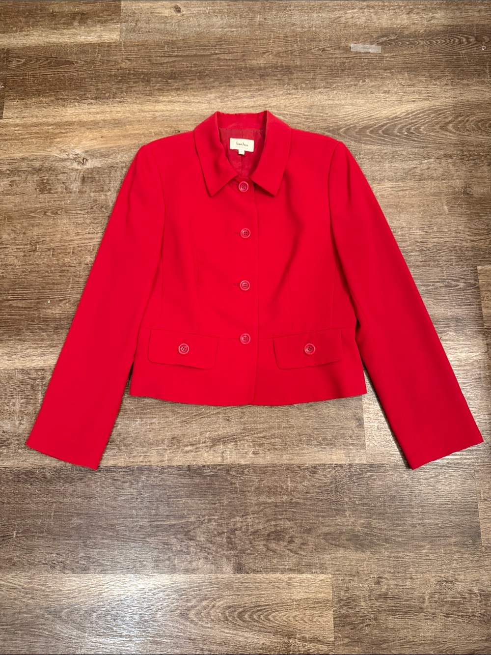 Neiman Marcus Vibrant Red Button-Front Blazer